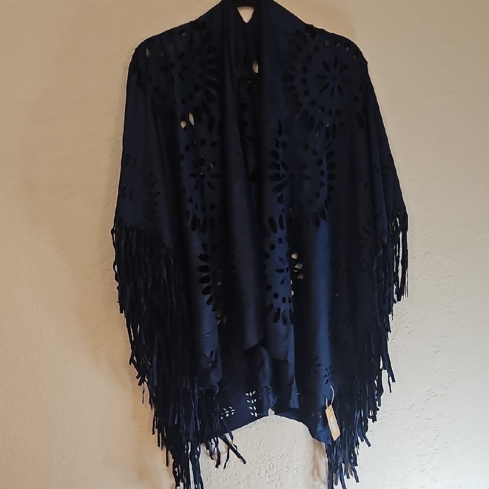 Raj Navy Blue Fringe Wrap